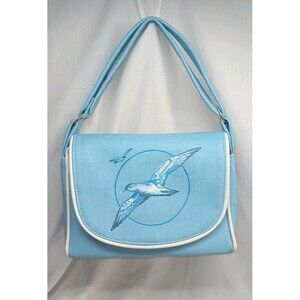 Vintage 60s Original Key West Bag Hand Painted Seagull Coastal Pocketbook Blue